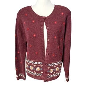 Paul Harris Design Lambswool Cardigan Purple Maroon Large